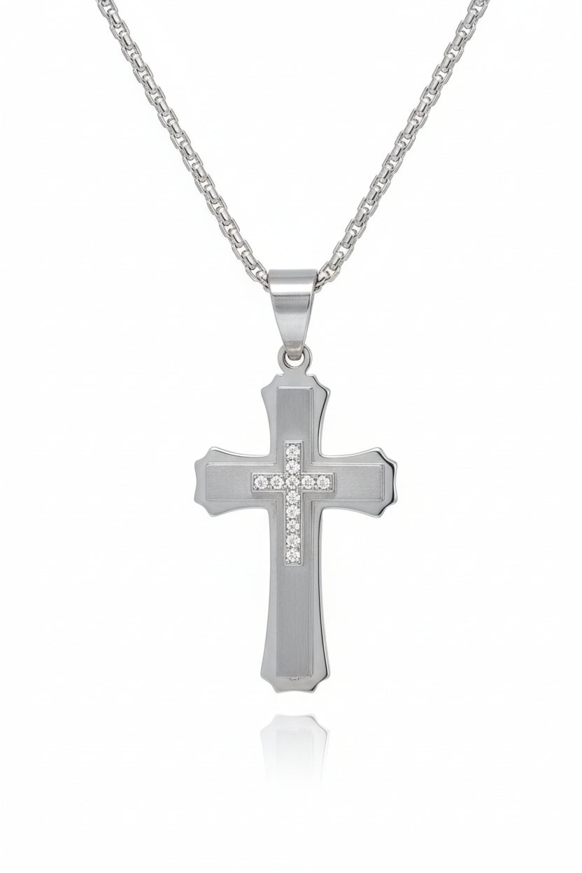 Stainless Steel Multi-Layer Cross Pendant Necklace