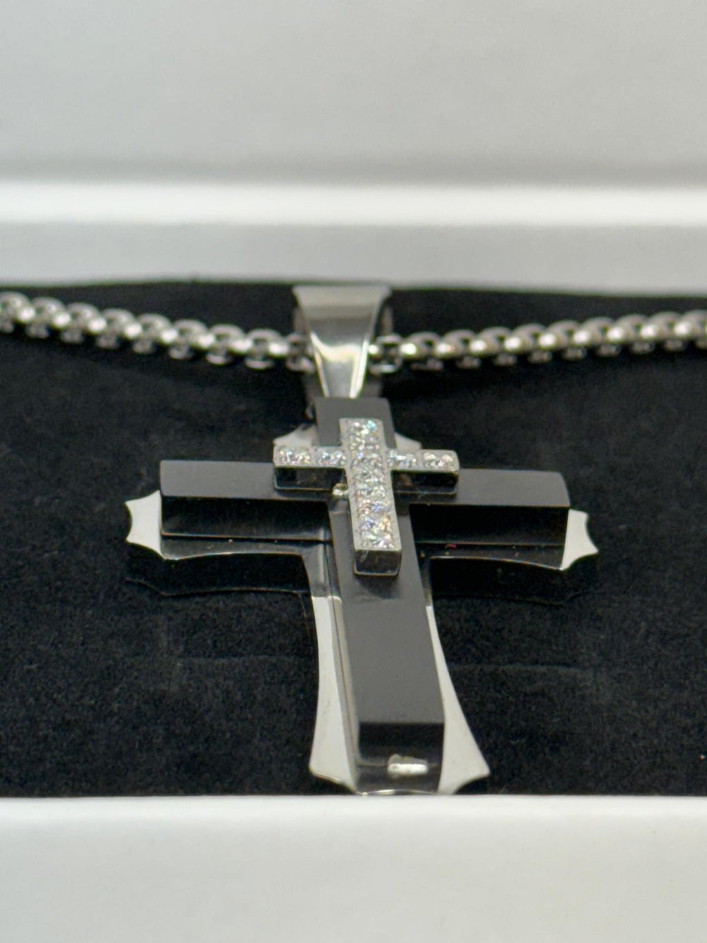 Stainless Steel Multi-Layer Cross Pendant Necklace