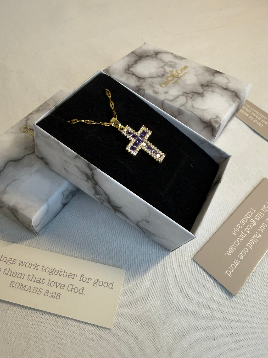 Purple Diamond Cross Pendant Necklace