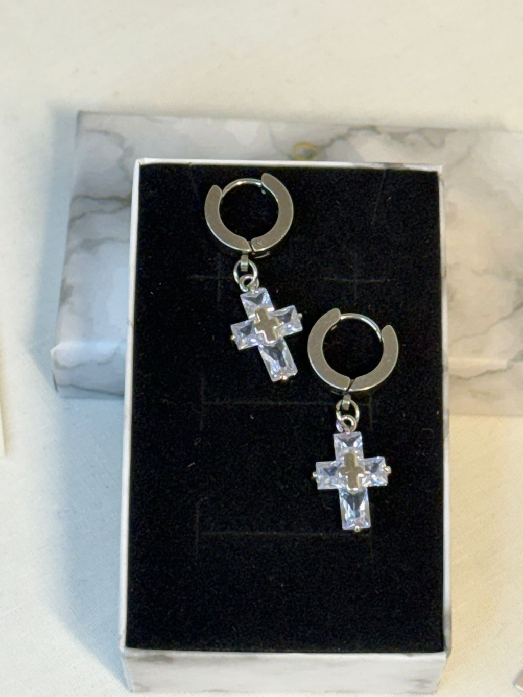 Crystal Cross Hoop Earrings
